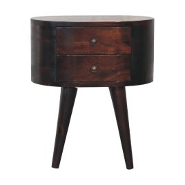 LIORA Bedside Table - Walnut Wood Rounded Design - Walnut