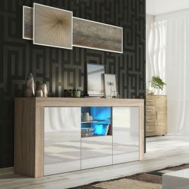 Modern TV Unit Cabinet Stylish Sideboard with Free LED Lighting 145cm - Oak and White