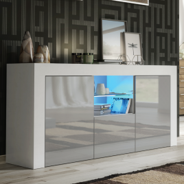 Modern TV Unit Cabinet Stylish Sideboard with Free LED Lighting 145cm - White and Grey