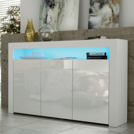 TV Unit Sideboard Cabinet with 3 Doors Storage and Free LED Lighting 155cm - White
