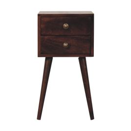 MINTO Small Bedside Table - Walnut Wood 2 Drawer Storage - Walnut