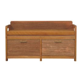 OXLAR Wooden Storage Leather Seat Bench - Medium Oak