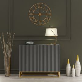 UZERA Modern Sideboard Cabinet Stylish Fluted Doors And Gold Frame 100cm - Grey