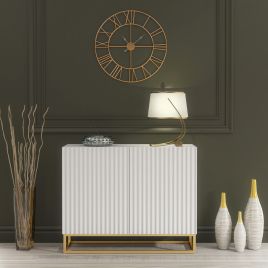 UZERA Modern Sideboard Cabinet Stylish Fluted Doors And Gold Frame 100cm - White