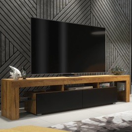 KESTA Modern TV Unit Elegant Storage Cabinet with Matt Doors 200cm - Oak with Black