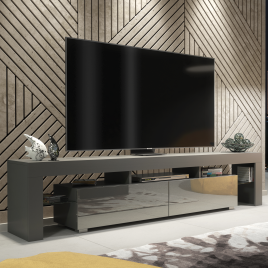 KESTA Modern TV Unit Elegant Storage Cabinet with High Gloss Doors 200cm - Grey