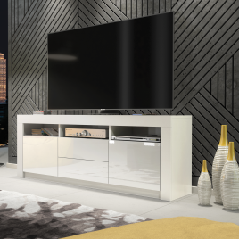 URFI Modern TV Unit Matt Body with High Gloss Fronts 160cm - White