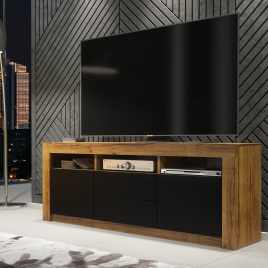 URFI Modern TV Unit Sleek Storage Cabinet with Matt Fronts 160cm - Oak with Black