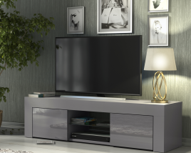TUSSI Modern TV Unit Cabinet Stylish Matt Body And Gloss Doors 130cm - Grey
