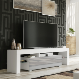 TERVIS Modern TV Unit Cabinet Stylish Sideboard with High Gloss Doors 160cm - White with Grey