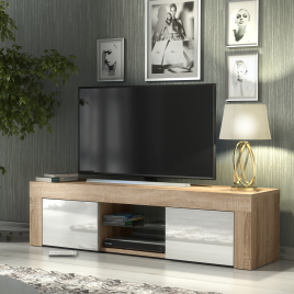TUSSI Modern TV Unit Cabinet Stylish Matt Body And Gloss Doors 130cm - Oak with White