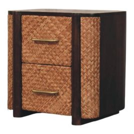 HAVANOR 2 Drawers Rattan Bedside Table - Brown