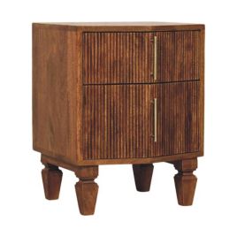 LOUVEN Bedside Table Solid Wood Storage Unit - Brown