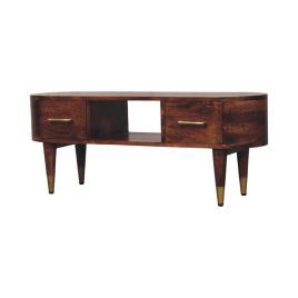 VALORA TV Unit Solid Wood Curved Media Console - Dark Wood