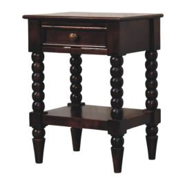 SPIN Bedside Table Solid Wood Spindle Design - Dark Wood