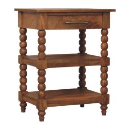 SPIN Side Table Solid Wood Spindle Design - Medium Wood