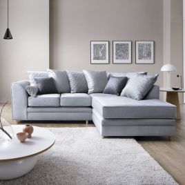 NIOMI Velvet 4 Seater L Shaped - Right Hand Facing Corner Sofa - Light Grey