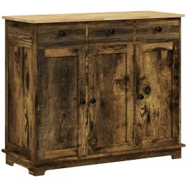 HERON Sideboard with Rubberwood Top and Adjustable Shelves Rustic Brown