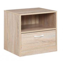 Bedside Table - HERMIONE 1 Drawer Nightstand Oak 50cm