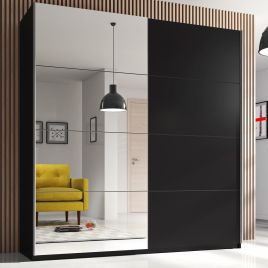 Baldo-III 2 Door Mirrored Sliding Wardrobe - Matt Black