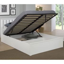 Josephine Ottoman Double Bed in Solid Rubberwood - White