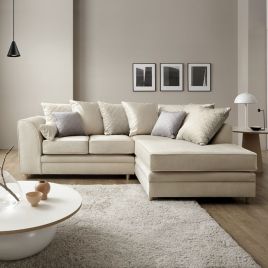 NIOMI Velvet 4 Seater L Shaped - Right Hand Facing Corner Sofa - Cream