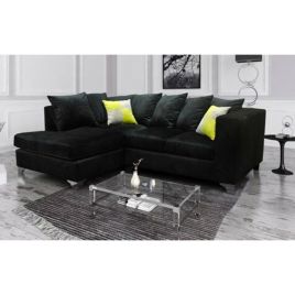 NEYMAR Plush Velvet 4 Seater L Shaped - Left Hand Facing Corner Sofa - Black