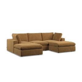 Corner Sofa - OBLAK Fabric 5 Seater U Shaped Amber - Footstool End