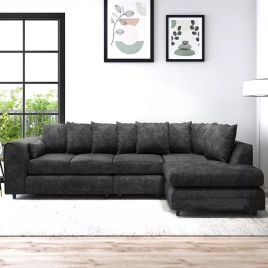 LORVANI Fabric Large 5 Seater L Shaped Scatterback Corner Sofa - Dark Grey, Right Hand Facing