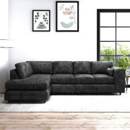 LORVANI Fabric Large 5 Seater L Shaped Fullback Corner Sofa - Dark Grey, Left Hand Facing