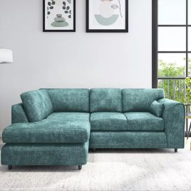 LORVANI Fabric 4 Seater L Shaped Fullback Corner Sofa - Teal, Left Hand Facing