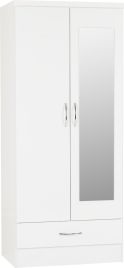 NEWBIGGIN 2 Door Mirrored Wardrobe with 1 Drawer White Gloss - 78cm