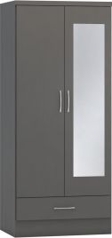NEWBIGGIN 2 Door Mirrored Wardrobe with 1 Drawer Grey - 78cm