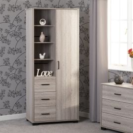 OLDBURY 1 Door Wardrobe with 3 Drawers Light Oak - 80cm