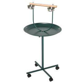 PAWSTER Bird Perch Stand with Perch, Four Wheels, Feeding Bowls for Small & Medium Birds, Green