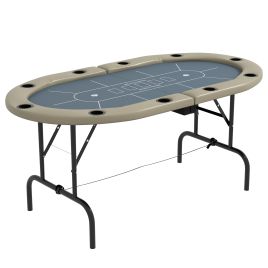 McAlpin 10 Player Folding Poker Table with Cup Holders - Brown Blue