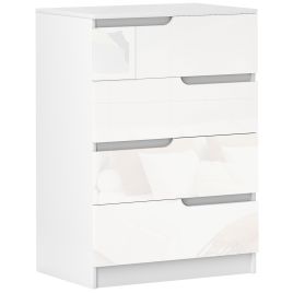HERNE White Chest of Drawers - Medium-sized, Narrow, 4 Drawers, High Gloss Drawers
