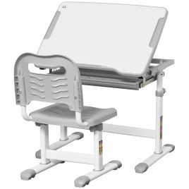 Kids Height Adjustable Desk and Chair Set with Tiltable Desktop