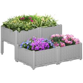 Set of 4 Garden Raised Bed Elevated Patio Flower Plant Planter Box PP Vegetables Planting Container, Grey