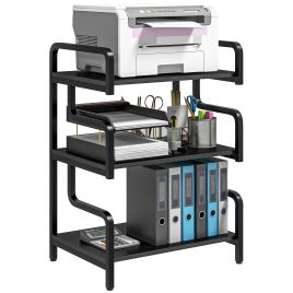 3-Tier Storage Shelves, Metal Shelving Unit, Industrial Printer Table for Home Office, Display Rack for Living Room, Black