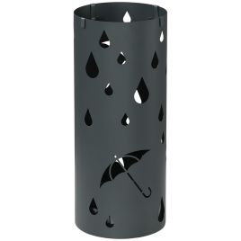 Freestanding Umbrella Stand for Hallway, Round Umbrella Basket with 4 Hooks and Drip Tray for Entryway, Dark Grey