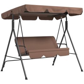 3-Seat Swing Chair Garden Swing Seat with Adjustable Canopy for Patio, Brown