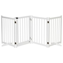 Freestanding Wooden Foldable Dog Safety Barrier Pet Gate for Small and Medium Dogs - White