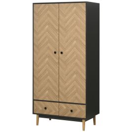 LORNHILL 2 Door Wardrobe with 2 Drawers Dark Grey with Brown - 90cm