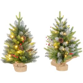 Scott 2ft Prelit Christmas Trees with 141 Tips Concrete Base Tabletop Set - Green