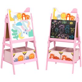 AIVAGO 2 in 1 Kids Easel with Whiteboard, Chalkboard, Storage Boxes, for 3-8 Years, Pink
