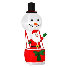 Debbie 2.5m Christmas Inflatable Decoration with Santa Claus on Snowman Hot Air Balloon Blow Up Xmas Decor for Outdoor ​Indoor Home Garden Family