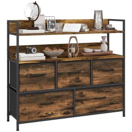 WENZA Oak Finish Fabric Chest of Drawers - Large-sized, 5 Drawers