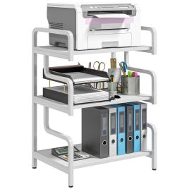 3-Tier Storage Shelves, Metal Shelving Unit, Industrial Printer Table for Home Office, Display Rack for Living Room, White