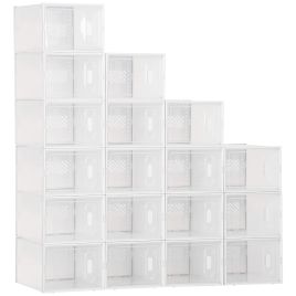 Portable Shoe Storage Cabinet, Cube Storage Organizer for UK/EU Size up to 43 with Magnetic Door for Women/Men, 25 x 35 x 19cm, Clear and White
